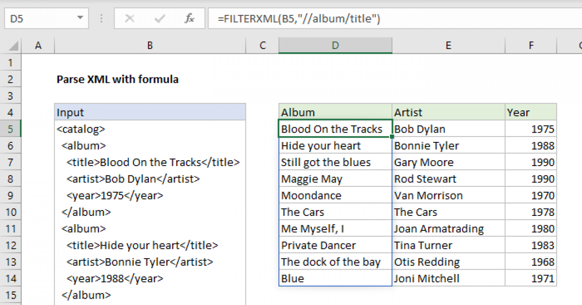 Parse XML with formula Excel formula Exceljet